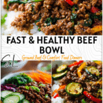 Colorful Korean Ground Beef Bowl with vegetables and rice served in a white bowl for a healthy dinner.